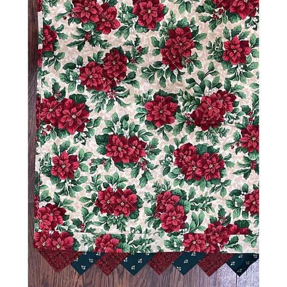 Handmade Christmas Pinwheel Quilted Table Runner Reversible W/ Buttons 61in - Picture 7 of 10